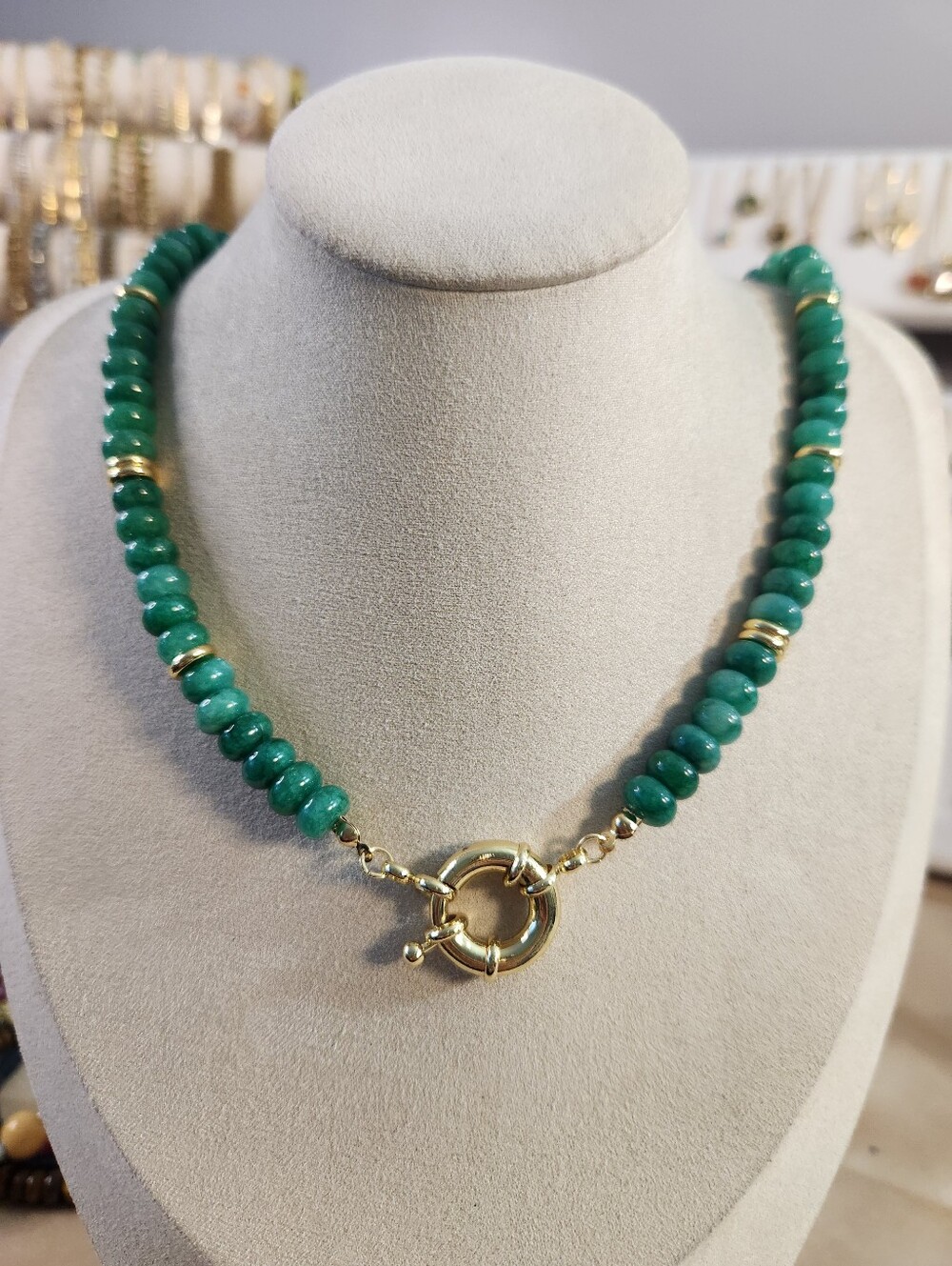 Green Agate Sailor Clasp Necklace